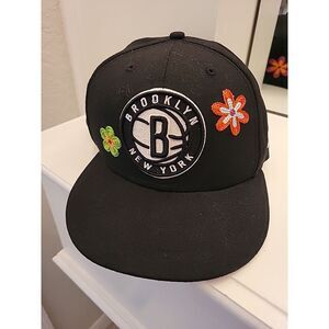 Brooklyn Nets Flower Black Hat New Era Pink Bill 7 3/8